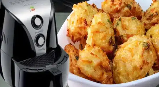 Bolinho de arroz na air fryer: fica sequinho e saboroso e não faz sujeira de gordura no fogão 2 bolinho de arroz na air fryer