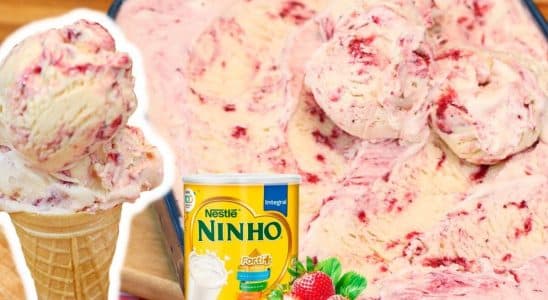 sorvete de leite ninho com morango