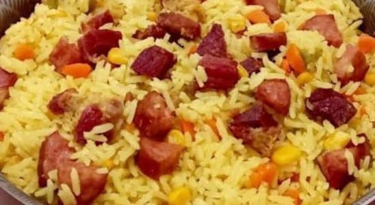 arroz simples com carne seca