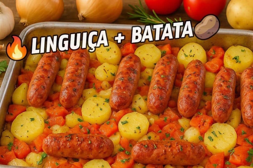 linguiça assada com legumes
