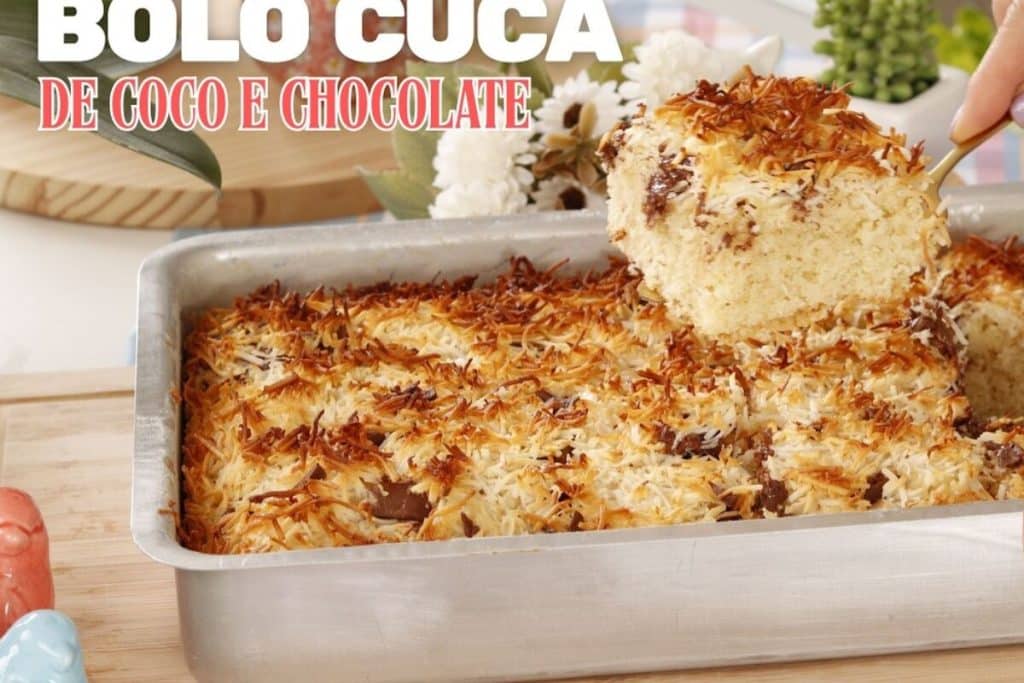 cuca de coco e chocolate