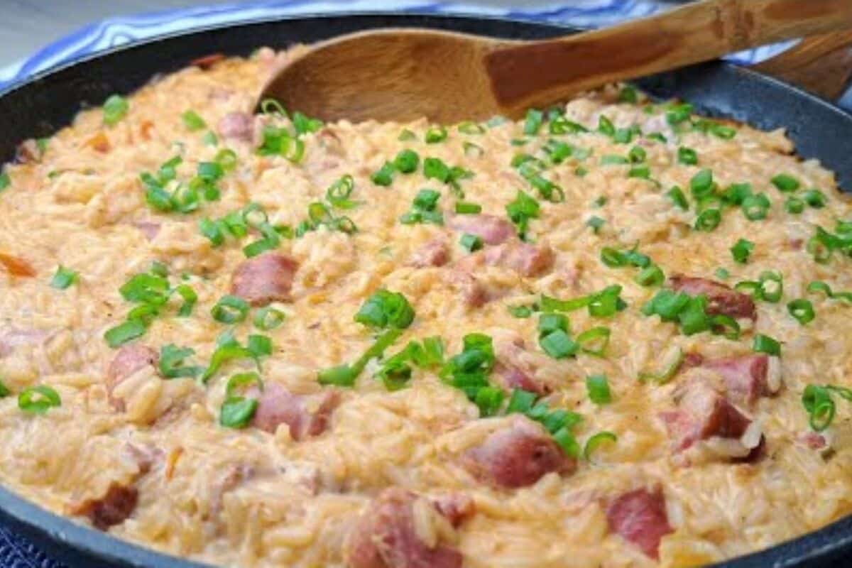 arroz cremoso com linguiça