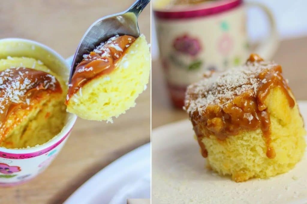Bolo de caneca no microondas de coco e doce de leite que já sai recheado e pronto em minutos 22 bolo de caneca no microondas