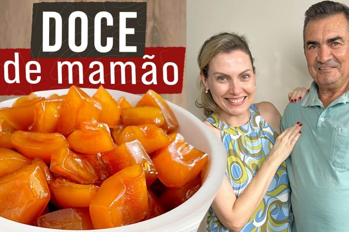 Doce de mamão verde em pedaços com calda brilhante, durinho por fora e macio por dentro 63 Doce de mamão verde