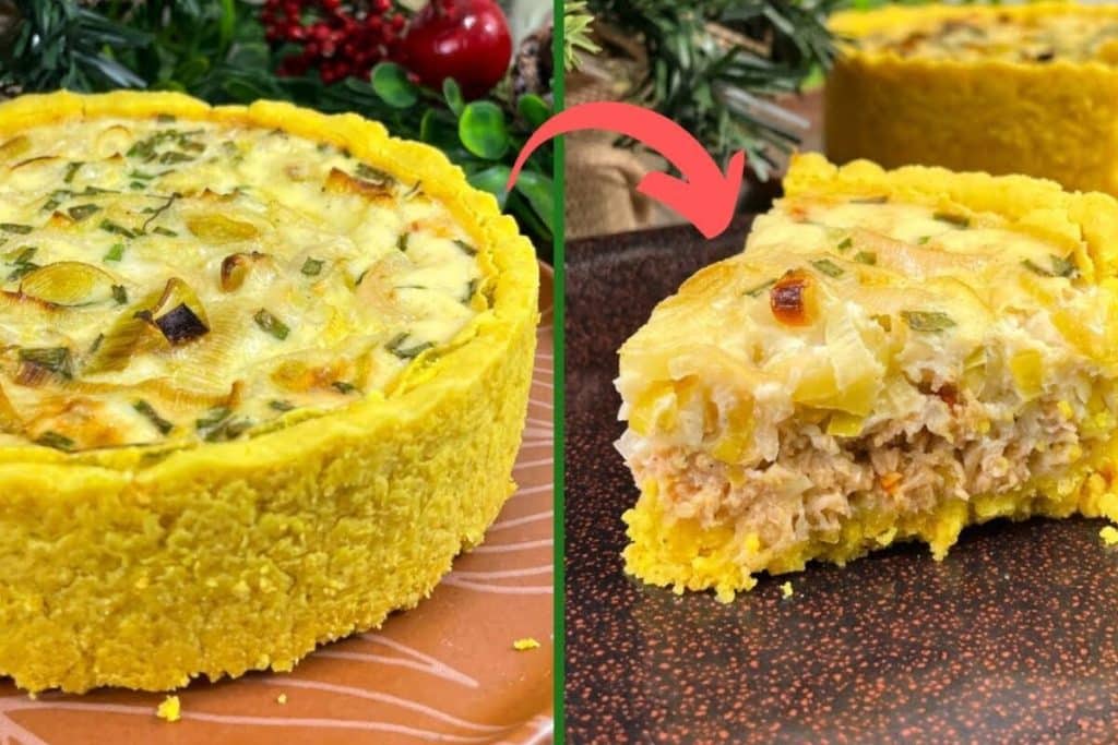 Quiche de frango com alho poró, sem glúten e sem leite, levinha e deliciosa, perfeita para o lanche 40 Quiche de frango com alho poró