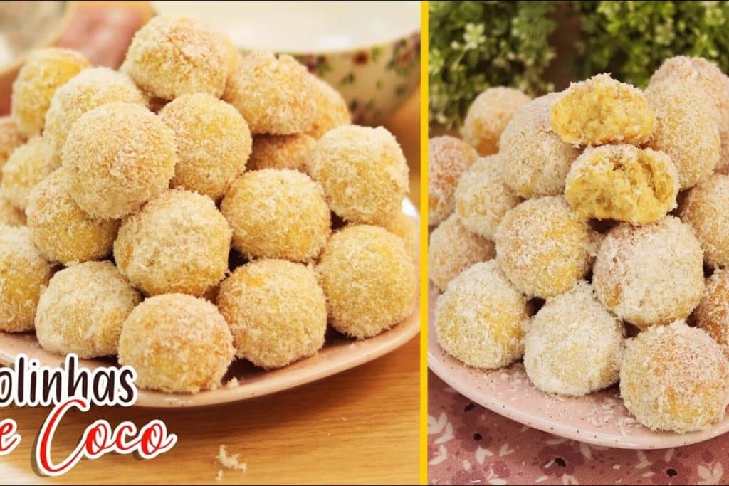 Bolinhas de coco muito macias que desmancham na boca e são impossíveis de parar de saborear 164 Bolinhas de coco
