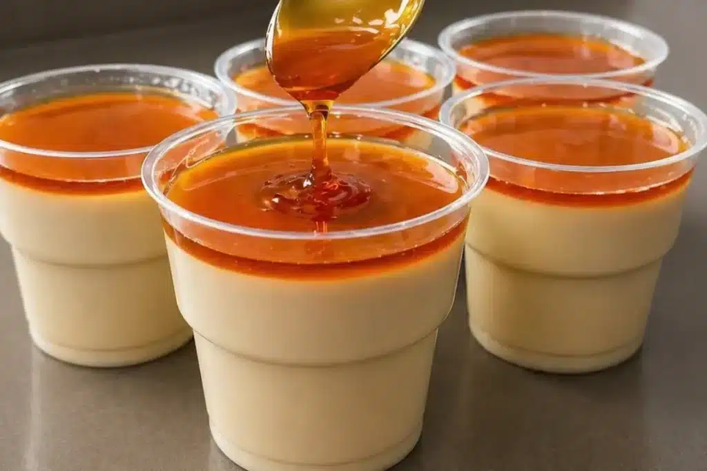 Flan no copinho feito sem ir ao fogo, uma sobremesa muito rápida, econômica e deliciosa 4 Flan no copinho