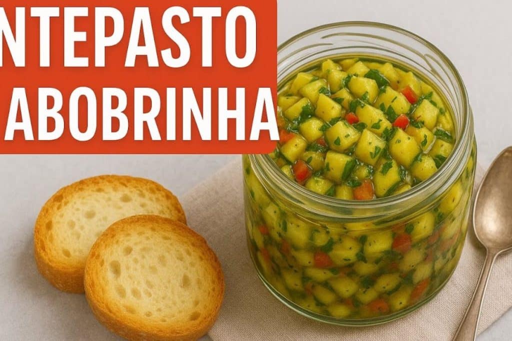 Antepasto de abobrinha bem temperado com azeite e ervas aromáticas, perfeito para servir com torradinhas 117 Antepasto de abobrinha