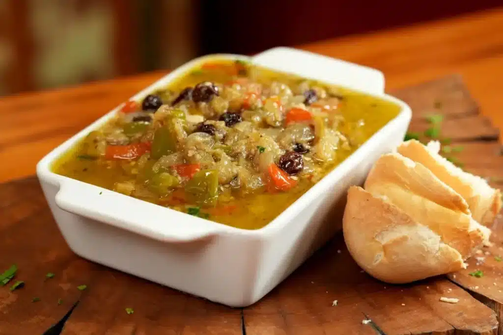 Caponata de berinjela feita na panela de pressão para servir bem temperada com torradas 4 Caponata de berinjela