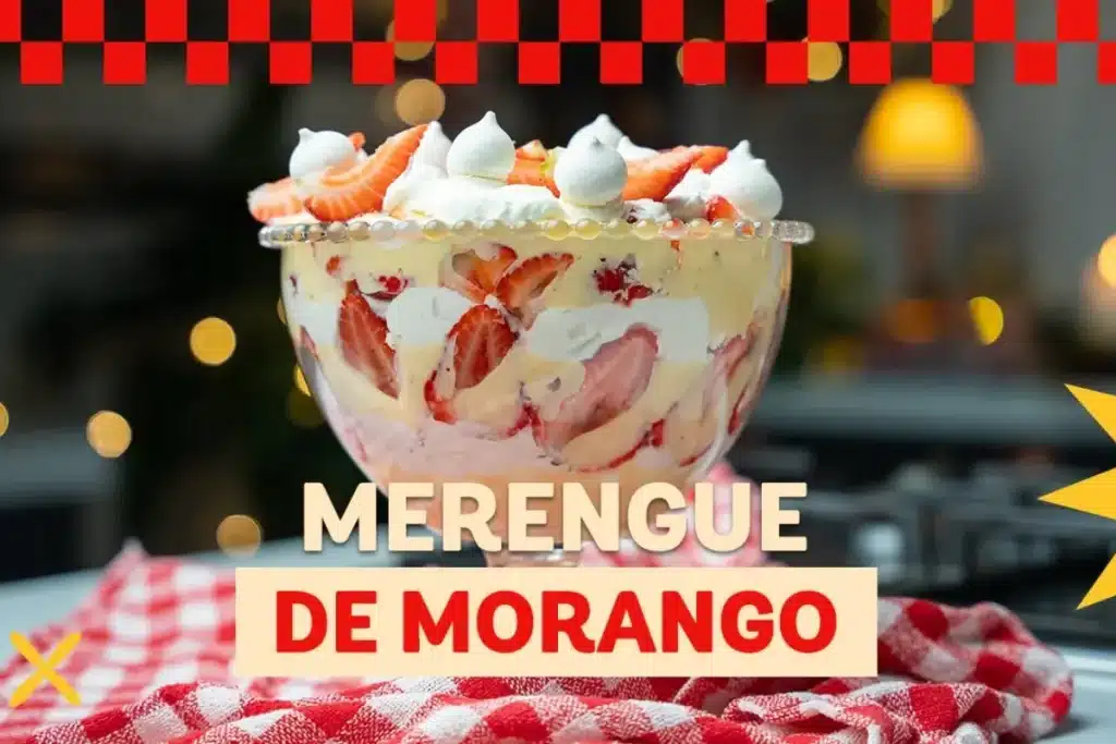 Merengue de morango com muito creme e pedaços frescos da fruta, uma sobremesa divina 4 Merengue de morango