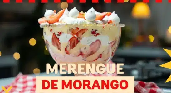 Merengue de morango com muito creme e pedaços frescos da fruta, uma sobremesa divina 2 Merengue de morango