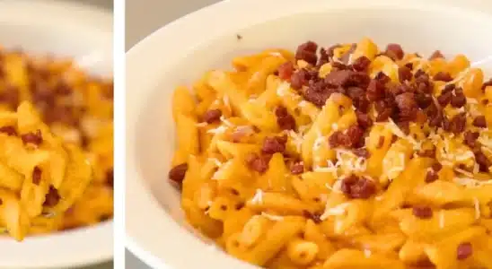Penne cremoso com bastante queijo derretido feito na panela de um jeito super prático 3 Penne cremoso