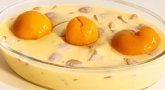 Gelado de pêssego super cremoso feito de um jeito simples, uma sobremesa refrescante e divina 1 Gelado de pêssego