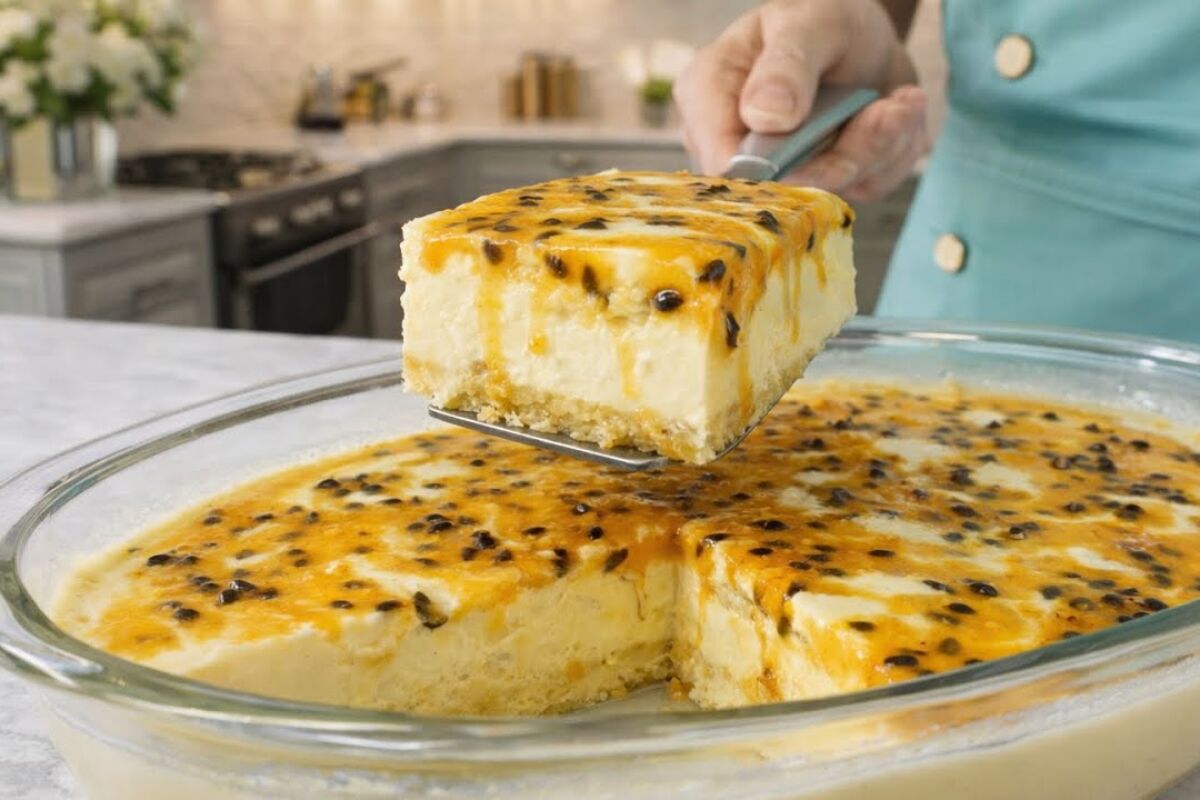 Sobremesa de maracujá na travessa super cremosa e com aquele toque azedinho perfeito 175 Sobremesa de maracujá