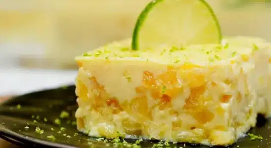 Gelado de abacaxi bem cremoso e refrescante com pedaços da fruta, para encantar a família 1 Gelado de abacaxi