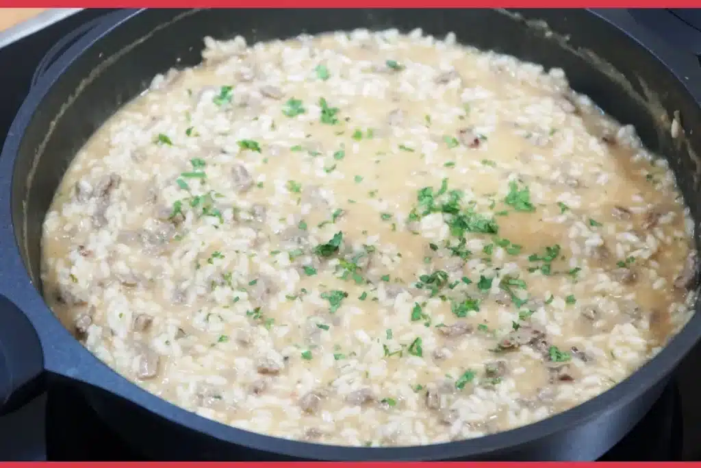 Risoto de carne cremoso, bem temperado, rápido e fácil, para um jantar especial com a família 4 Risoto de carne