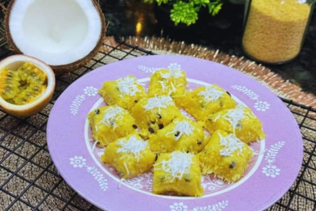 Cocada de cuscuz com maracujá cremosa e com aquele toque azedinho divino, para encantar o papai no Dia dos Pais 56 Cocada de cuscuz