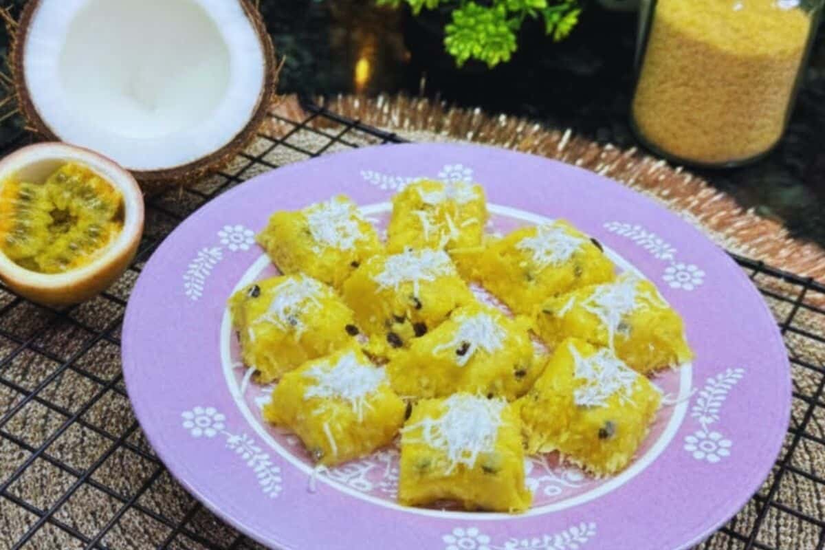 Cocada de cuscuz com maracujá cremosa e com aquele toque azedinho divino, para encantar o papai no Dia dos Pais 55 Cocada de cuscuz