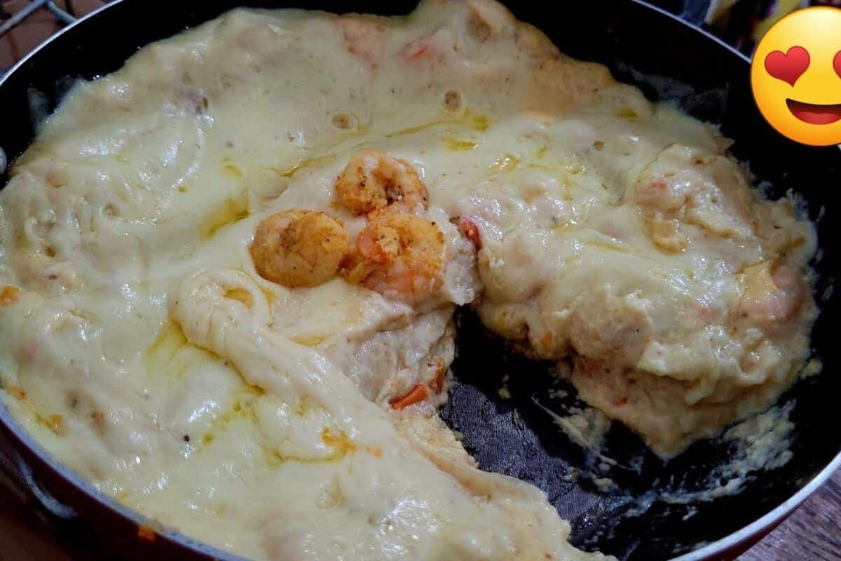Lasanha de camarão na frigideira