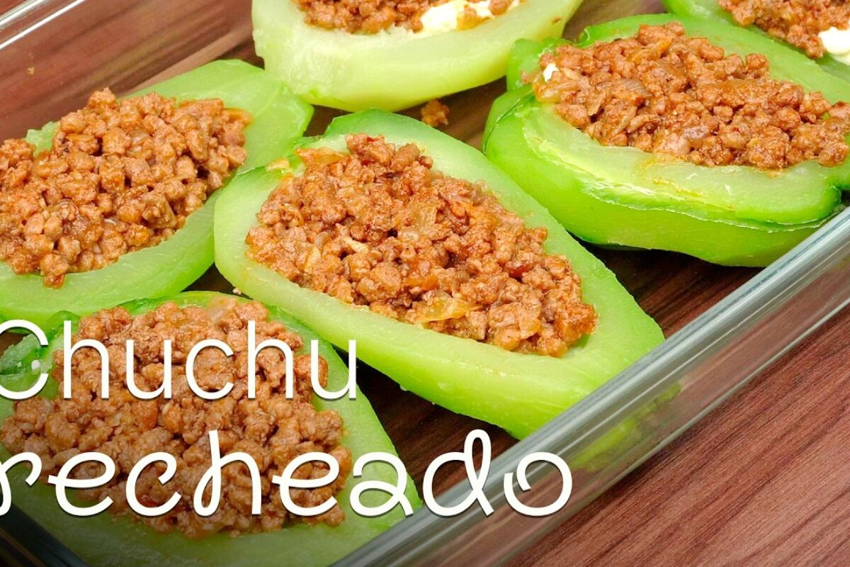 Chuchu recheado com bastante queijo e carne, uma receita super gostosa e diferente 39 Chuchu recheado