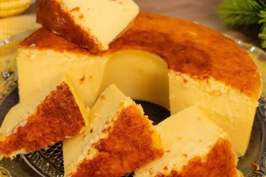 Bolo de milho cremoso feito no liquidificador parecendo pudim de padaria, uma gostosura 4 Bolo de milho cremoso