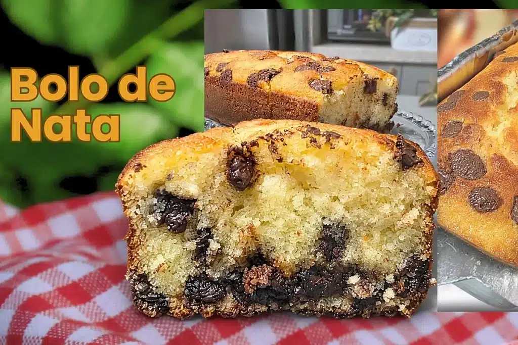 Bolo de nata com gotinhas de chocolate bem macio e saboroso, ideal para servir com um café 4 Bolo de nata