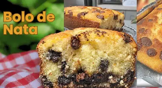 Bolo de nata com gotinhas de chocolate bem macio e saboroso, ideal para servir com um café 1 Bolo de nata