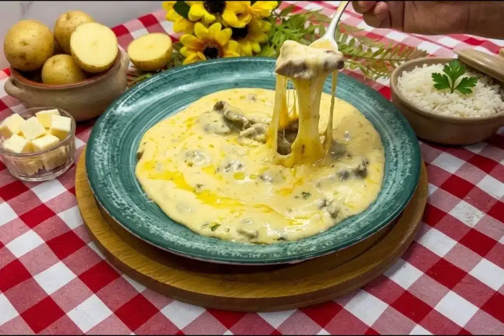 Carne com creme de batata bem suculenta e coberta com queijo derretido, uma delícia 4 Carne com creme de batata