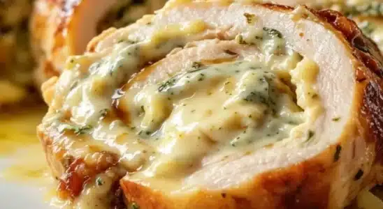 Filé de frango recheado prático e saudável, crocante por fora e muito suculento por dentro 3 Filé de frango recheado