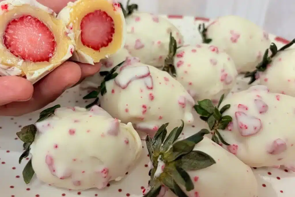 Morango cravejado com casquinha crocante de chocolate, uma delícia que será um sucesso em sua casa ou no faça e venda 4 Morango cravejado