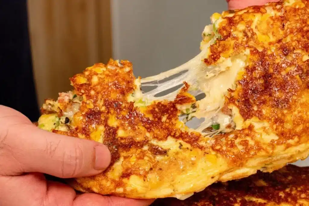 Omelete de frigideira feito sem farinha de trigo super fofinho, prático, delicioso e bem recheado 4 Omelete