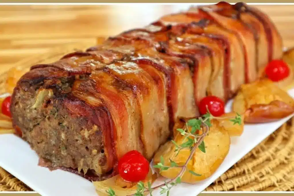Rocambole de carne moída especial, recheado com bacon e maçã, uma refeição surpreendente 4 Rocambole de carne