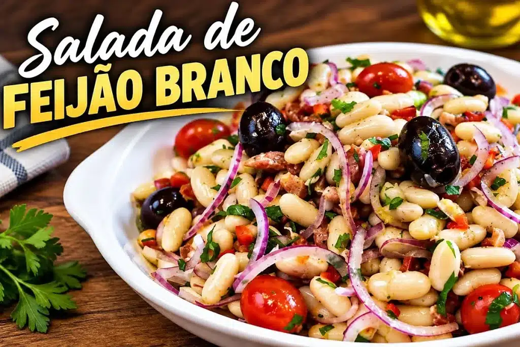 Salada de feijão branco super leve, refrescante e bem temperada, o acompanhamento perfeito nas suas refeições 4 Salada de feijão branco