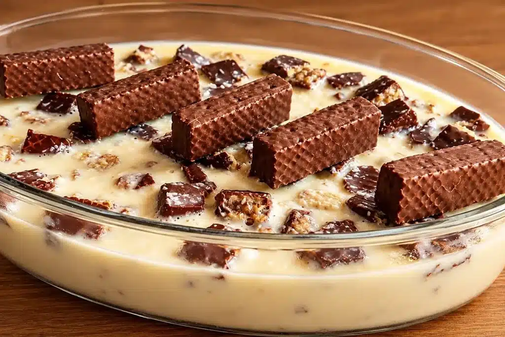 Sobremesa gelada bem cremosa feita com Bis, um doce irresistível que todos vão amar 4 Sobremesa gelada