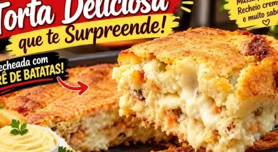 Torta com recheio de purê de batatas super cremosa, bem temperada, saborosa e douradinha 2 Torta com recheio de purê