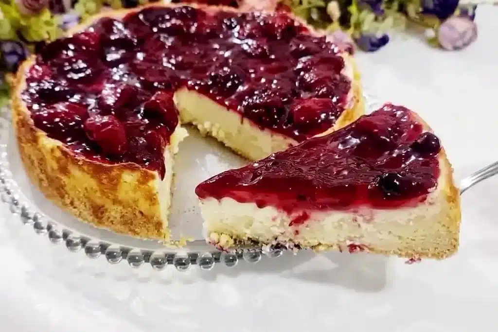 Torta de iogurte com frutas vermelhas bem cremosa e refrescante, uma sobremesa elegante 4 Torta de iogurte