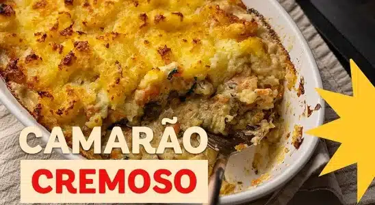Camarão cremoso e gratinado no forno com queijo derretido, para um jantar espetacular em datas especiais 1 Camarão cremoso e gratinado