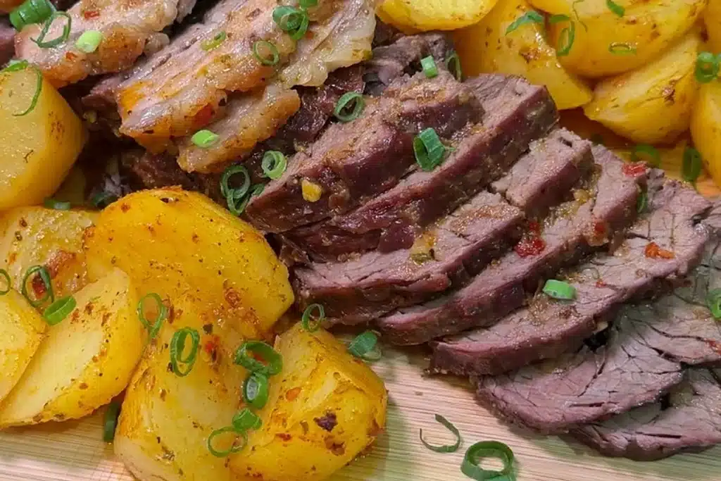 Carne assada com batata utilizando fraldinha bem temperada no forno, um prato divino 4 Carne assada com batata