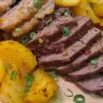 Carne assada com batata utilizando fraldinha bem temperada no forno, um prato divino 1 Carne assada com batata