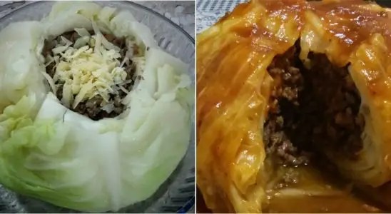 Repolho recheado com carne moída delicioso e diferente prato de restaurante na sua casa 1 repolho recheado