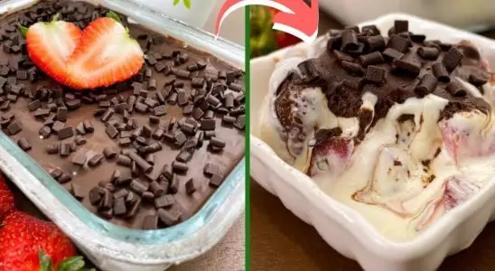 Bombom de morango na travessa sem leite condensado, cremoso e irresistível 3 bombom de morango na travessa