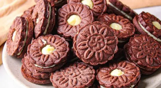 Biscoito de chocolate recheado com coco, que fica super crocante e com um sabor incrível 2 Biscoito de chocolate recheado